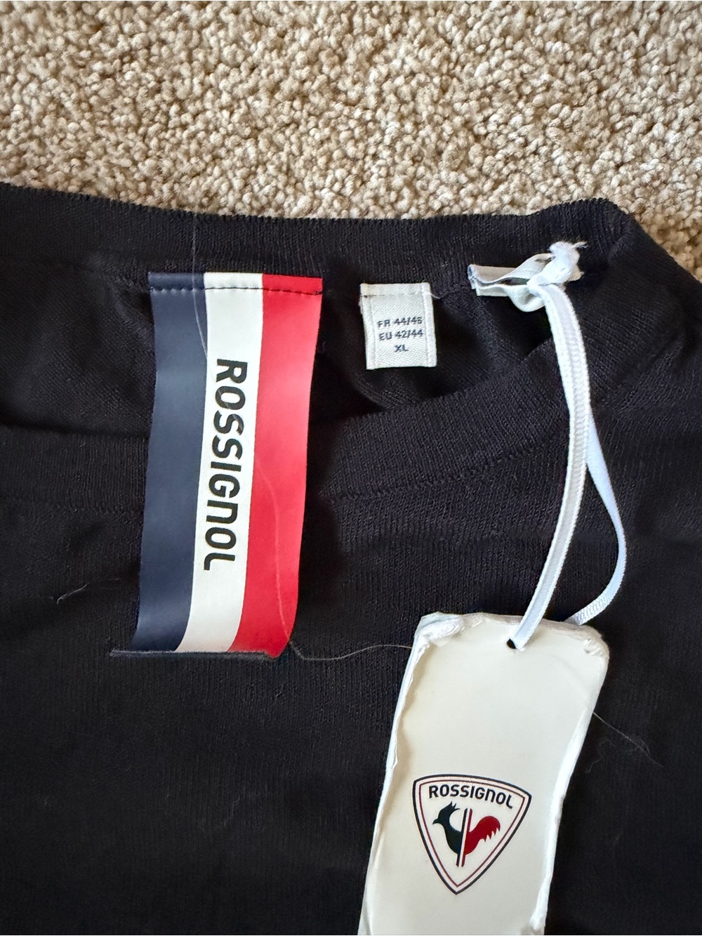 Rossignol Black Tee with Navy-White-Red Neck Tag